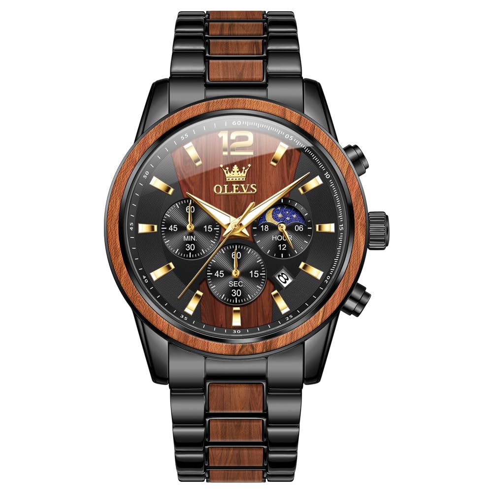 HOTOLEVS Men Watch Blue Gold Analog Quartz Stainless Steel Waterproof Luminous Date Luxury Casual Watch