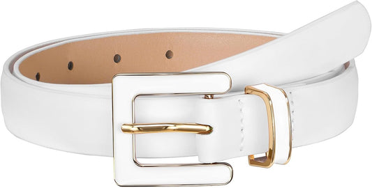 HOTSUOSDEY Women Skinny Leather Belt for Jeans Pants Dresses with Square Buckle, Thin Leather Waist Belt, Width 0.9"