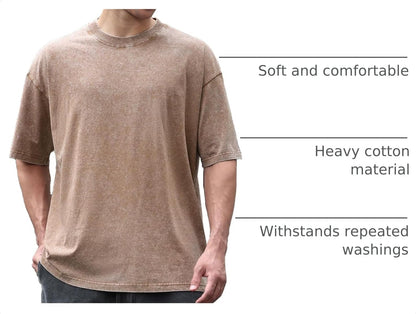 HOTMen's Cotton T-Shirts Oversized Unisex Short Sleeves Casual Loose Wash Solid Basic Tee Tops