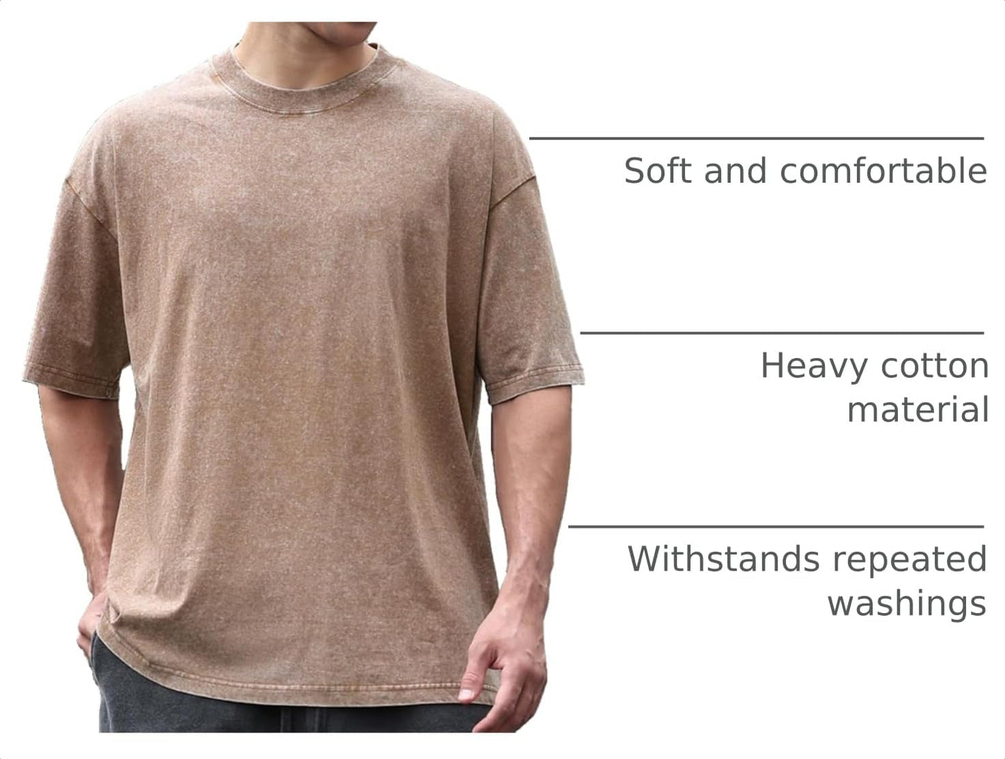 HOTMen's Cotton T-Shirts Oversized Unisex Short Sleeves Casual Loose Wash Solid Basic Tee Tops