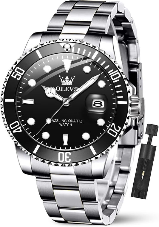 HOTOLEVS Luxury Watches for Men Big Stainless Steel Waterproof Analog Quartz