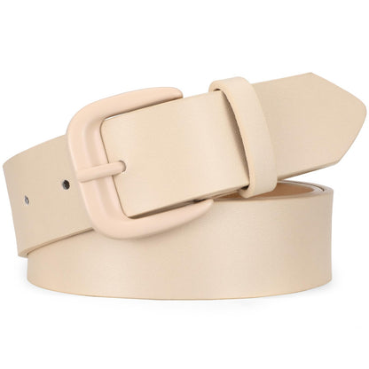HOTSANSTHS Womens Belt with Same Color Square Buckle, 9 Hole Adjustable Flexible PU Leather Belt for Women Jeans Pants Dresses