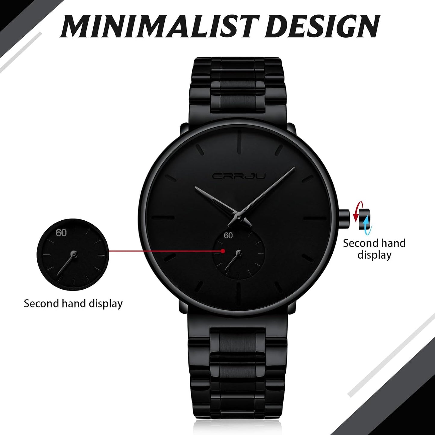 HOTMens Watches Ultra-Thin Minimalist Waterproof-Fashion Wrist Watch for Men Unisex Dress with Stainless Steel Band-Black Hands