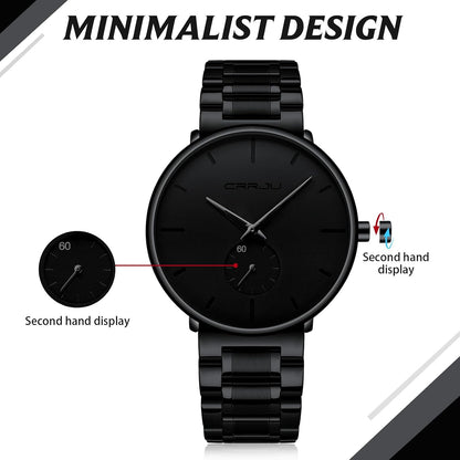 HOTMens Watches Ultra-Thin Minimalist Waterproof-Fashion Wrist Watch for Men Unisex Dress with Stainless Steel Band-Black Hands