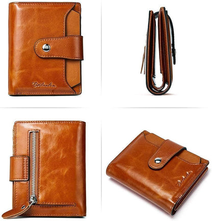 HOTBOSTANTEN Women's Leather Designer Handbags Tote Purses Shoulder Bucket Bags and Leather Wallet RFID Blocking Small Bifold Zipper Pocket Wallet Card Case Brown Bundle
