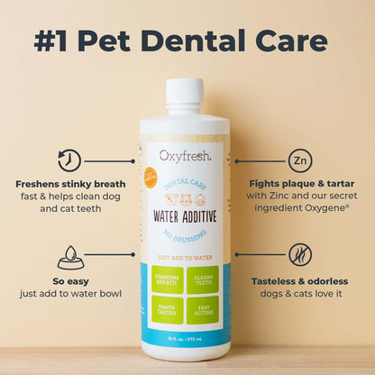HOTOxyfresh Premium Pet Dental Care Solution Pet Water Additive: Best Way to Eliminate Bad Dog Breath and Cat Bad Breath - Fights Tartar & Plaque - So Easy, Just Add to Water! Vet Recommended 16 oz.