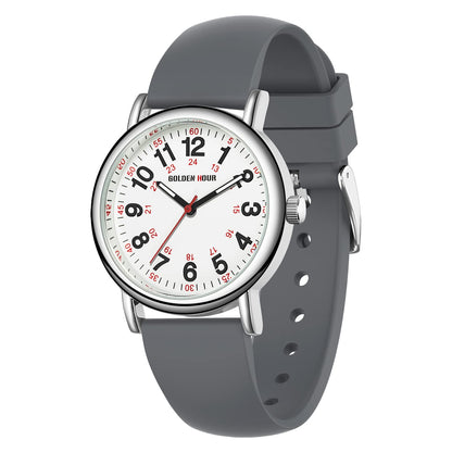 HOTGOLDEN HOUR Waterproof Nurse Watch for Medical Professionals, Students Women Men - Military Time Luminouse Easy Read Dial, 24 Hour with Second Hand, Colorful Silicone Band
