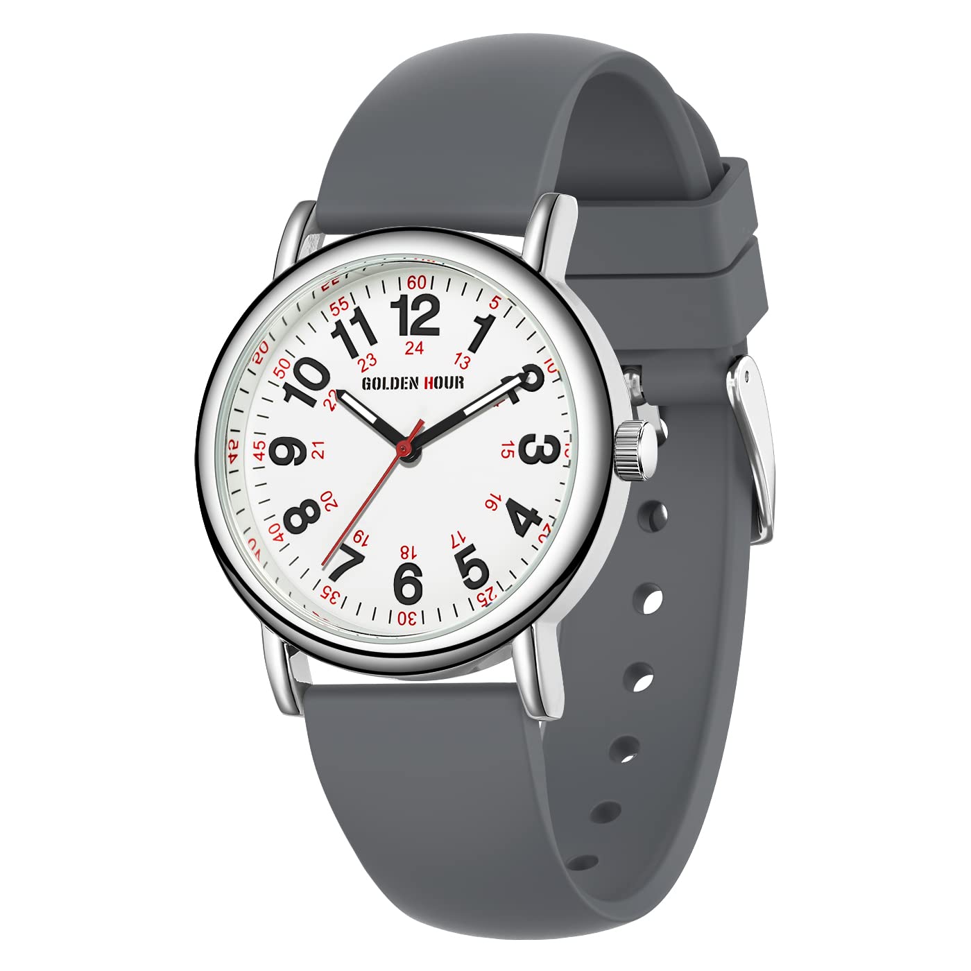 HOTGOLDEN HOUR Waterproof Nurse Watch for Medical Professionals, Students Women Men - Military Time Luminouse Easy Read Dial, 24 Hour with Second Hand, Colorful Silicone Band