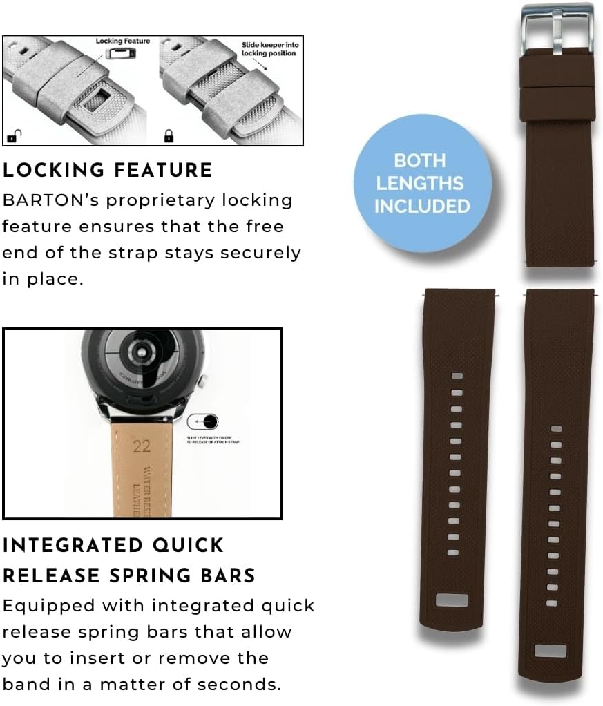 HOTBARTON Elite Silicone Watch Bands - Quick Release - Choose Strap Color & Buckle Color (Stainless Steel, Black PVD or Gunmetal Grey) - 18mm, 20mm, 22mm & 24mm Watch Straps