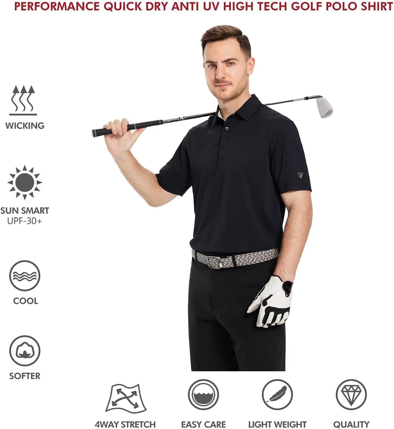HOTMens Golf Shirt Short and Long Sleeve Moisture Wicking Dry Fit Performance Solid Casual Pique Golf Polo Shirts for Men