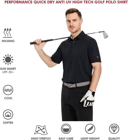 HOTMens Golf Shirt Short and Long Sleeve Moisture Wicking Dry Fit Performance Solid Casual Pique Golf Polo Shirts for Men