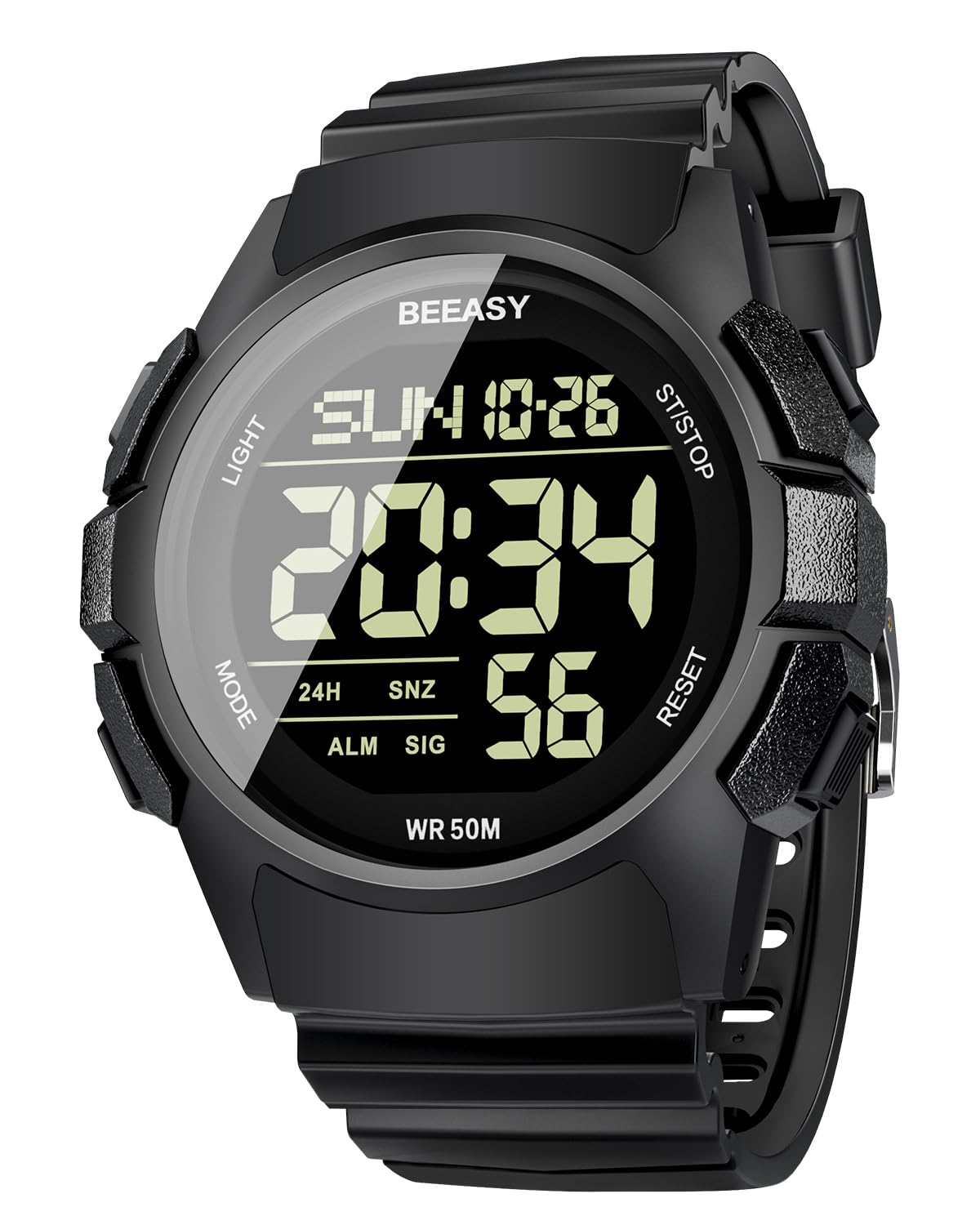 HOTBeeasy Mens Digital Sports Watch, 50M Waterproof 49mm Rubber Strap Mens Watches with Stopwatch, Countdown Timer, Alarm & Dual Time—Ideal for Sport, Gym, Running, Referee, School & Daily Wear
