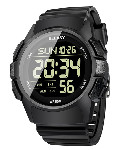 HOTBeeasy Mens Digital Sports Watch, 50M Waterproof 49mm Rubber Strap Mens Watches with Stopwatch, Countdown Timer, Alarm & Dual Time—Ideal for Sport, Gym, Running, Referee, School & Daily Wear