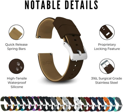 HOTBARTON Elite Silicone Watch Bands - Quick Release - Choose Strap Color & Buckle Color (Stainless Steel, Black PVD or Gunmetal Grey) - 18mm, 20mm, 22mm & 24mm Watch Straps