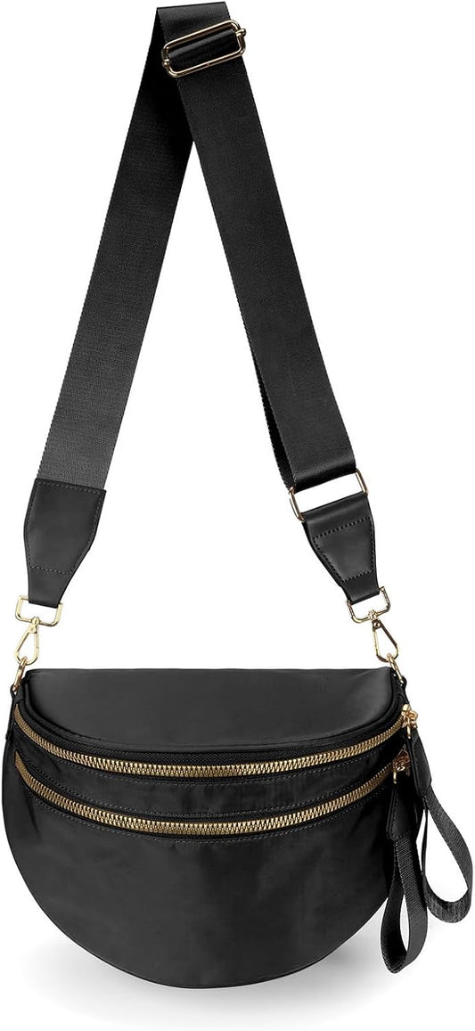 HOTPure Colour Crossbody Bag Bum Bag for Women,Spacious Purse Fanny Packs Belt Bag,Oversized Bum Bag (Colour Bum Bag-Black)