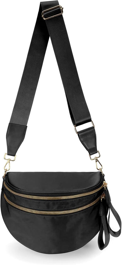 HOTPure Colour Crossbody Bag Bum Bag for Women,Spacious Purse Fanny Packs Belt Bag,Oversized Bum Bag (Colour Bum Bag-Black)