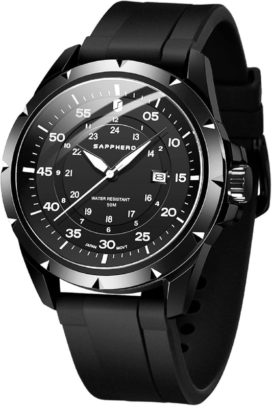 HOTSAPPHERO Mens Watch 50M Waterproof Luminous Quartz Analog Watches with Date Display Casual Stylish Work Business Classic Silicone Strap Men's Wrist Watches Elegant Gifts for Men