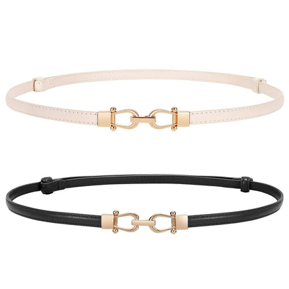 HOTWERFORU Women Classic Leather Belt With Square Gold Silver Buckle For Jeans Pants