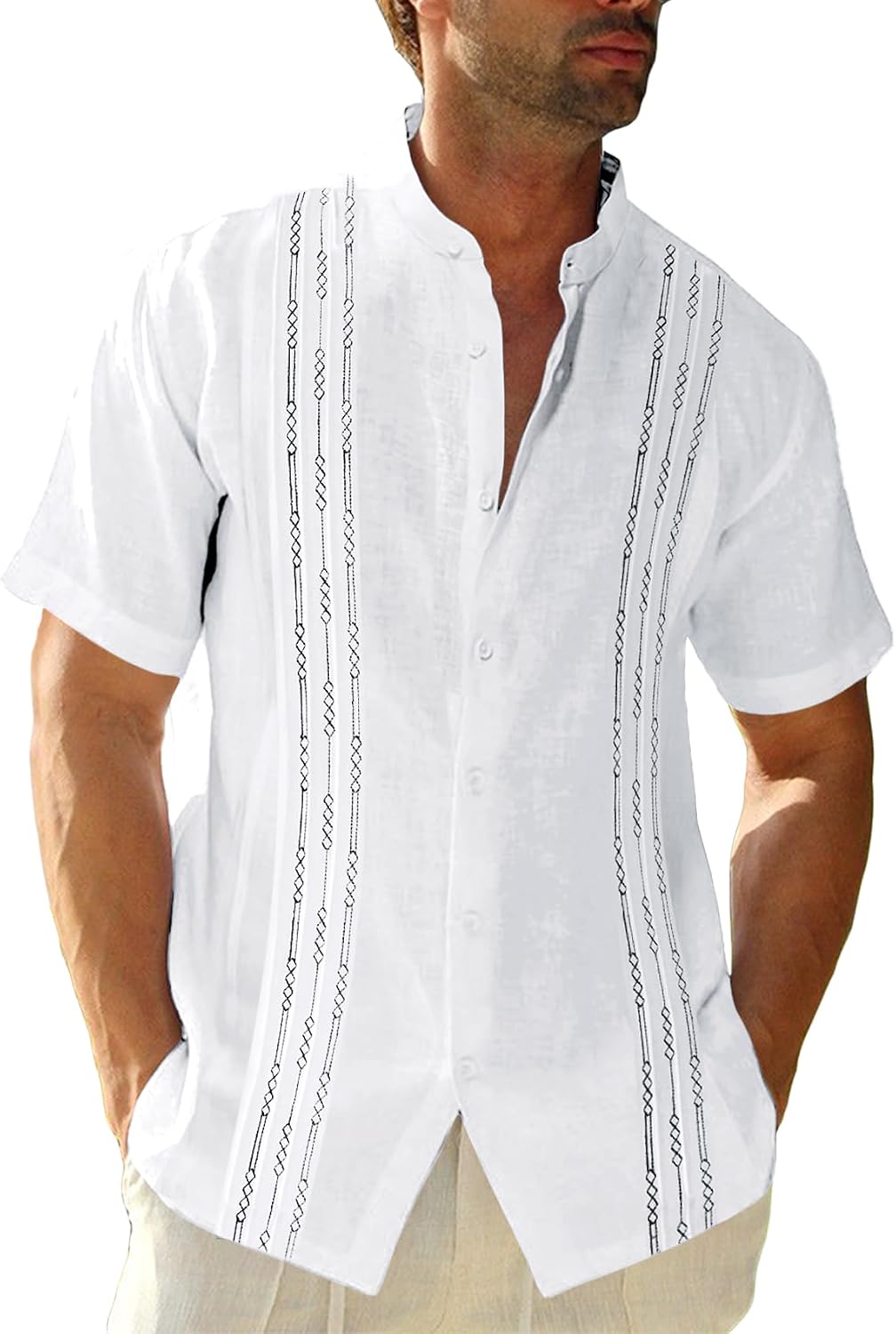 HOTRuncati Mens Short Sleeve Guayabera Shirts Linen Button Down Cuban Shirt | Cotton blend, Mexican style, Button up, Embroidered, Loose fit, Barong tagalog, Bowling shirts, for Summer Beach, Wedding