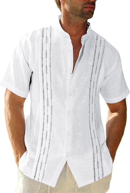 HOTRuncati Mens Short Sleeve Guayabera Shirts Linen Button Down Cuban Shirt | Cotton blend, Mexican style, Button up, Embroidered, Loose fit, Barong tagalog, Bowling shirts, for Summer Beach, Wedding