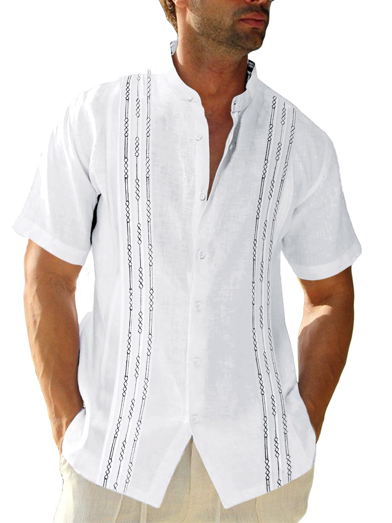 HOTRuncati Mens Short Sleeve Guayabera Shirts Linen Button Down Cuban Shirt | Cotton blend, Mexican style, Button up, Embroidered, Loose fit, Barong tagalog, Bowling shirts, for Summer Beach, Wedding