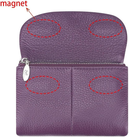 HOTRoyal Bagger RFID Blocking Women's Short Wallet Genuine Cow Leather Multi-card Slots Card Holder Trifold Purse Magnetic Opening 2063 (Purple)