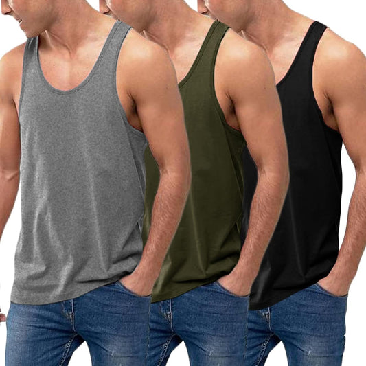 HOTCOOFANDY Men's 3 Pack Tank Tops Cotton Performance Sleeveless Casual Classic T Shirts
