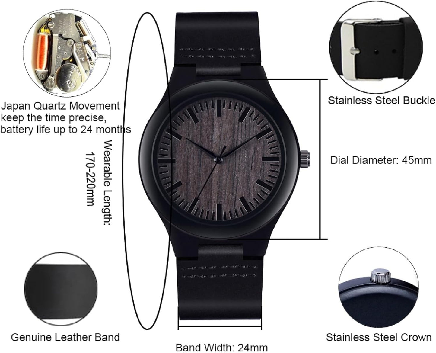 HOTUMIPHIMAT Engraved Wooden Watches for Men - Customized Wood Wrist Watches for Husband Boyfriend Dad Son