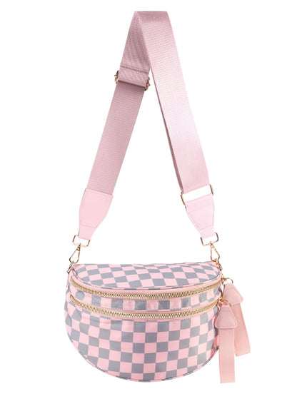 HOTBlack and White Checkered Crossbody Bag Bum Bag for Women,Spacious Checkered Purse Fanny Packs Belt Bag
