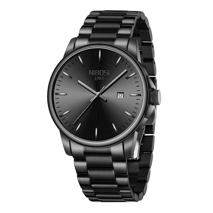 HOTNIBOSI Men Watches Analog Quartz Stainless Steel Black Watches for Men Waterproof Business Classic Watch with Day and Date Display Wrist Watch for Work and Casual Wear