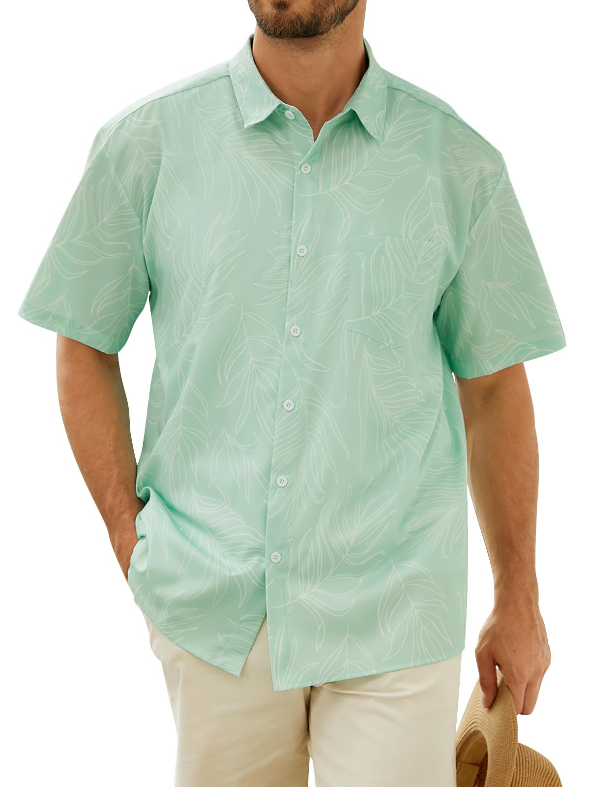 HOTHardaddy Men's Hawaiian Shirt Short Sleeves Printed Button Down Summer Beach Casual Shirts