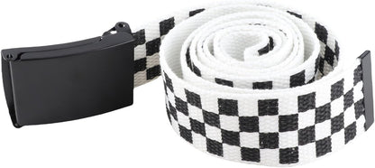HOTClassic Checkered Canvas Belt, 43" Adjustable Length, Black and White Grid Strap with Military Style Metal Buckle, Cut to Size Punk Rock Flip Top Casual Belt for Daily Fashion Outfit Decoration