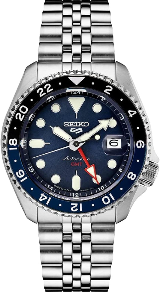HOTSeiko SSK003 Automatic Watch for Men - 5 -Sports - Blue Dial with Date Calendar and Luminous Hands & Markers and Black & Blue GMT Bezel, 100m Water-Resistant