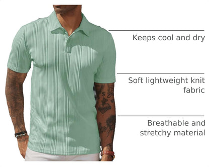 HOTPJ PAUL JONES Mens Polo Shirts Textured Knit Polo Stretchy Regular Fit Collared Golf Shirts