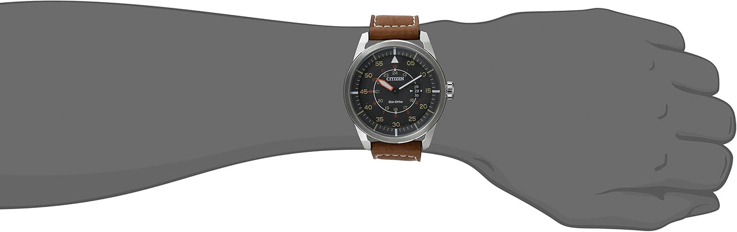 HOTCitizen Men’s Eco-Drive 3-Hand Date Avion Watch with Leather Strap (Style: AW1361:10H)