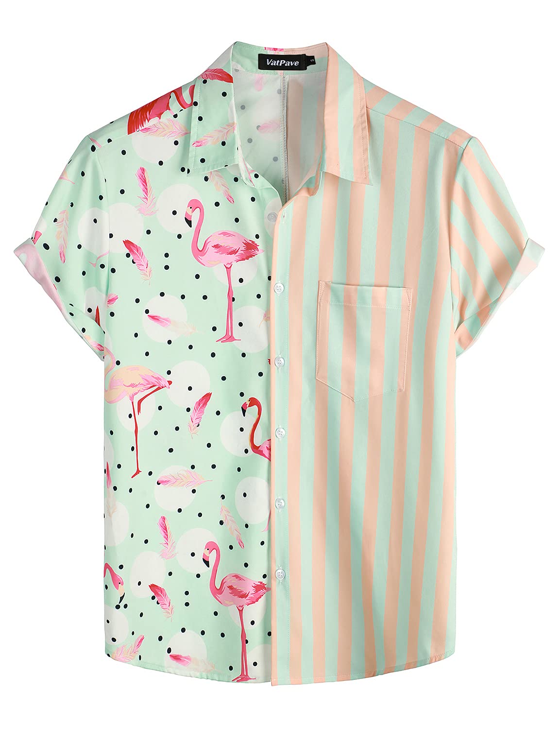 HOTVATPAVE Mens Hawaiian Flamingo Shirt Casual Tropical Summer Beach Shirts | Animal Print, Button Down Short Sleeve, Stylish, Untucked, Vacation, Floral, Cruise, Date, Party, Rave, Concert, Pocket