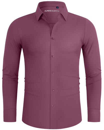 HOTAlimens & Gentle Stretch Mens Dress Shirts Slim Fit Long Sleeve Casual Skinny Muscle Fit Wrinkle Free Button Down Shirt