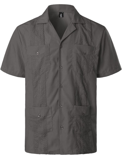 HOTVATPAVE Mens Short Sleeve Button Down Cuban Guayabera Shirts | Camp Collar, Button Up, Wedding, Breathable, Casual Stylish, Summer, Hawaiian, Vacation, Embroidered, Holiday, with Pocket