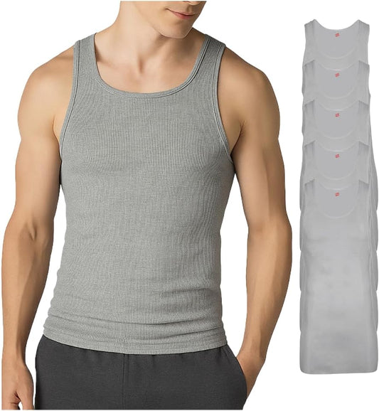HOTHanes Men’s Tall 100% Cotton Ribbed Tank Tagless Undershirts, Multipack