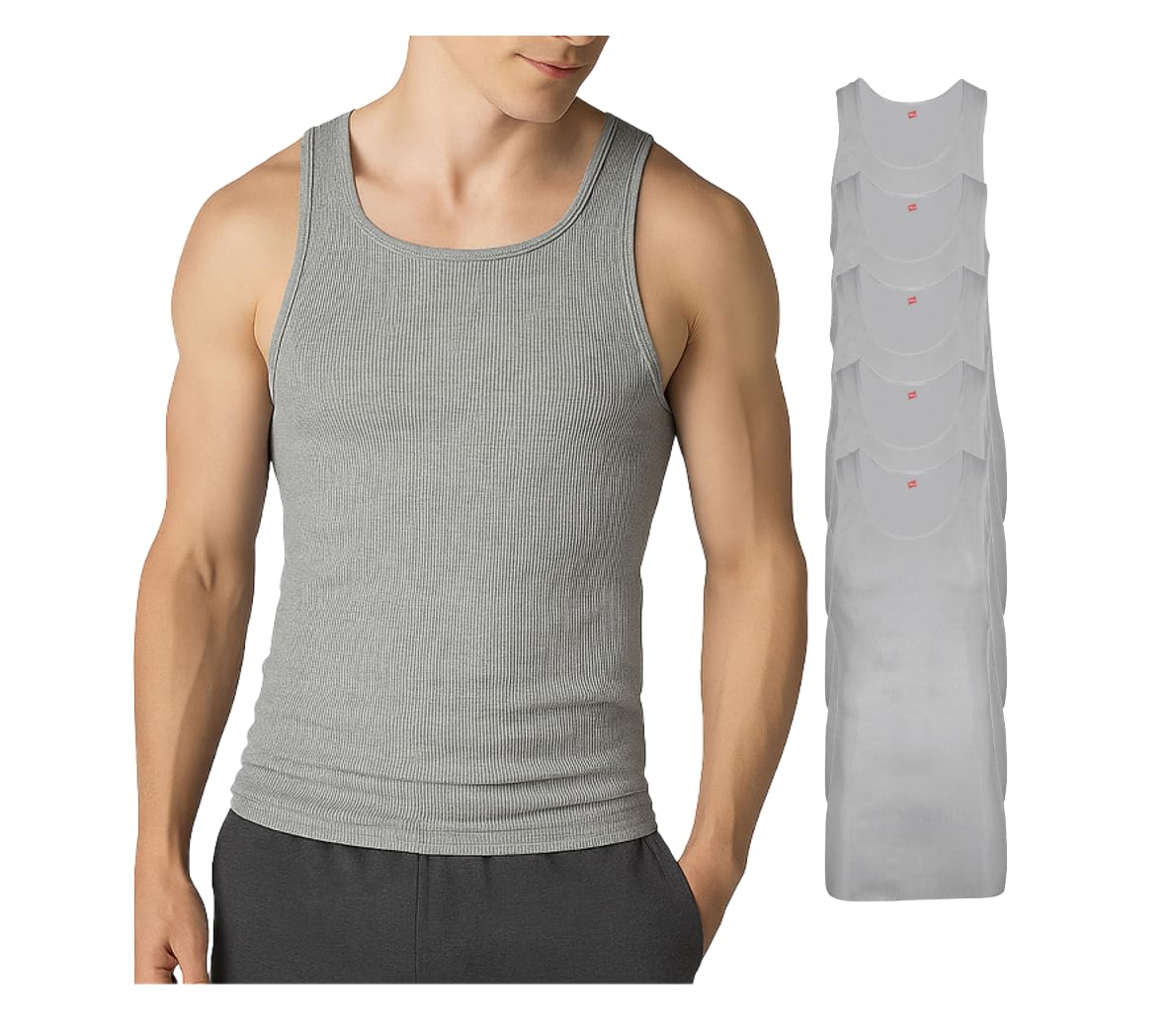HOTHanes Men’s Tall 100% Cotton Ribbed Tank Tagless Undershirts, Multipack