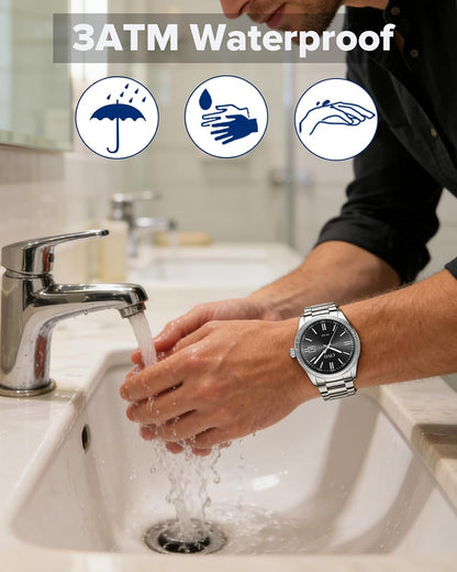 HOTCIVO Analog Mens Watches Silver: Wrist Watches with Date Easy to Read | Dress Stainless Steel Watch for Men, Gifts for Husband Father at Birthday Anniversary