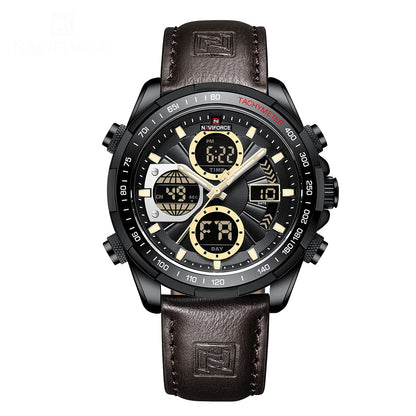HOTNAVIFORCE Men's Military Digital Watches Analog Quartz Waterproof Watch Sport Multifunctional Leather Wristwatch