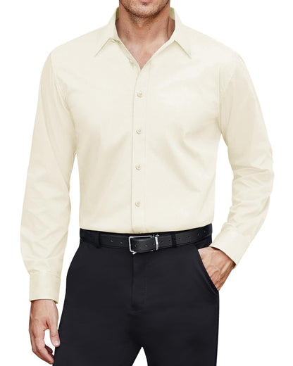 HOTJ.VER Men's Dress Shirts Stretch Stain Shield Long Sleeve Solid Formal Shirt Business Casual Button Down Shirts