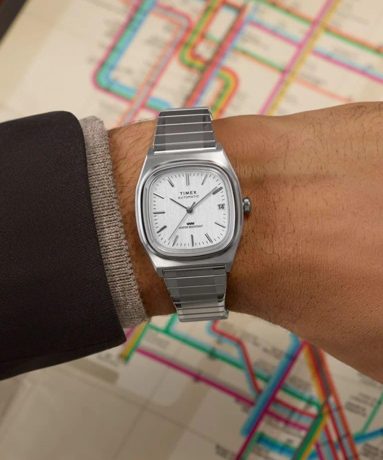 HOTTimex® Automatic 1983 E Line Reissue 34mm Stainless Steel Expansion Band Watch