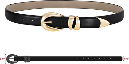 HOTRISANTRY Leather Belt for Women Stylish Design with Gold Buckle Ladies Black Belt Perfect for Jeans Dresses