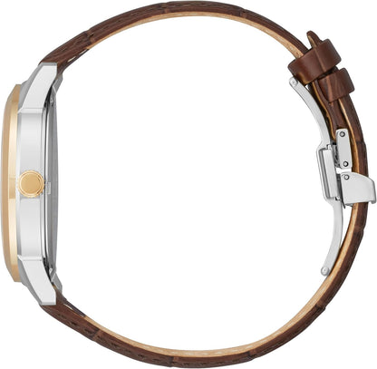 HOTCitizen Men's Eco-Drive Dress Classic Rolan, Brown Leather Strap, Navy Dial, 3 Hand, Day/Date (Model: AW0096-06L)