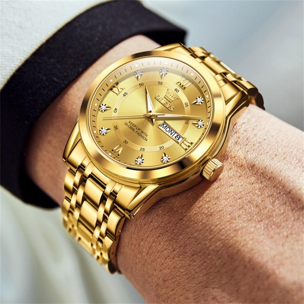 HOTOLEVS Classic Men Watches with Date,Stainless Steel Man Watch with Date, Bussiness Watches for Men,Luminous Quartz Mens Watches Black/White/Blue/Gold, Waterproof Male Watch with Week