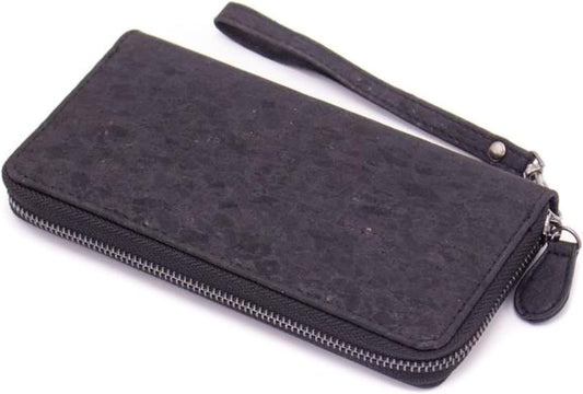 HOTHandmade Cork Wallet, zipper wallet, Vegan Organic Sustainable Eco Friendly gift, Waterproof, Lightweight and Durable, Plant based product black color