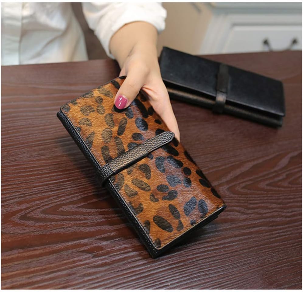 HOTHANSOMFY 2021 New Horsehair Leather Wallet Women Long Leopard Print Coin Purse Drawstring Card Slot Large Capacity Wallets (Leopard)