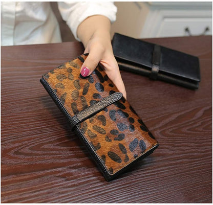 HOTHANSOMFY 2021 New Horsehair Leather Wallet Women Long Leopard Print Coin Purse Drawstring Card Slot Large Capacity Wallets (Leopard)